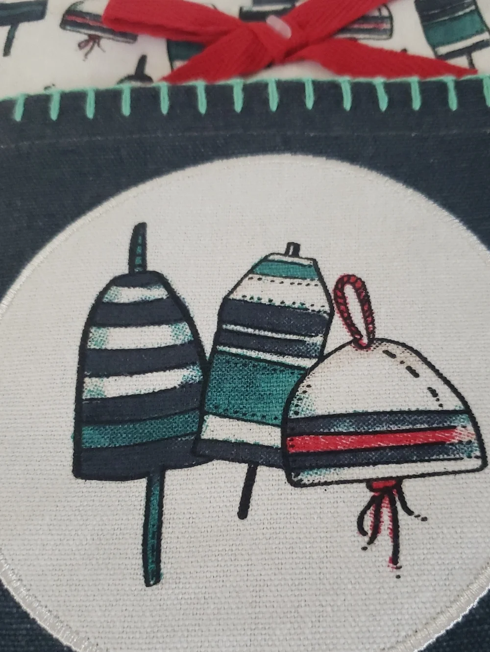 Navy Quilted Buoy Design Pot Holder with 100% Cotton Buoy Print Towel Set